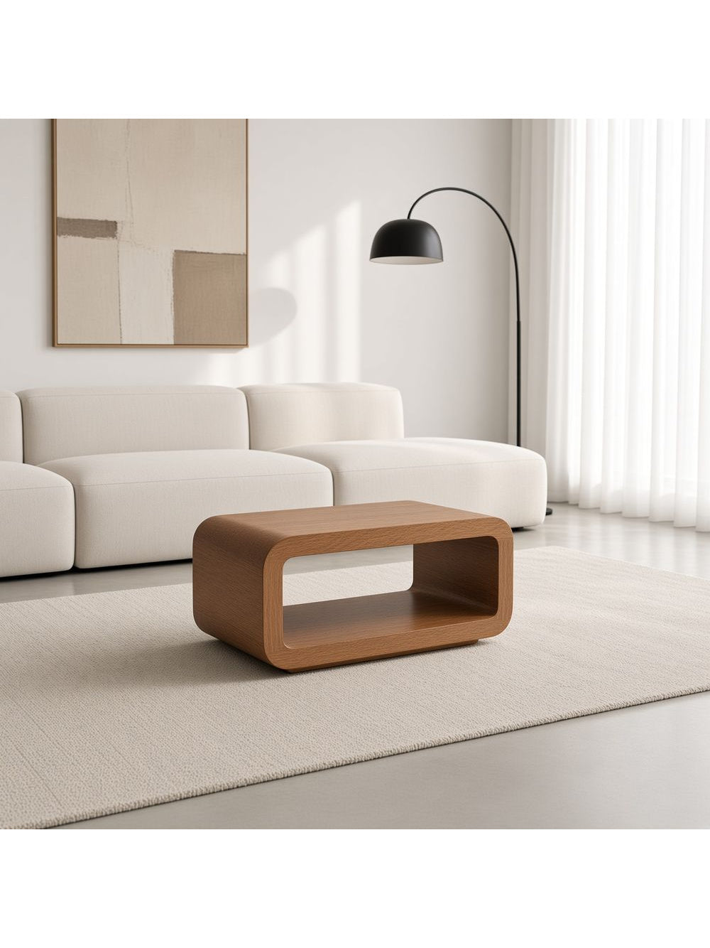 mesa de centro marco rectangular curva nogal