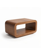 mesa de centro marco rectangular curva nogal, vista de detalle del acabado