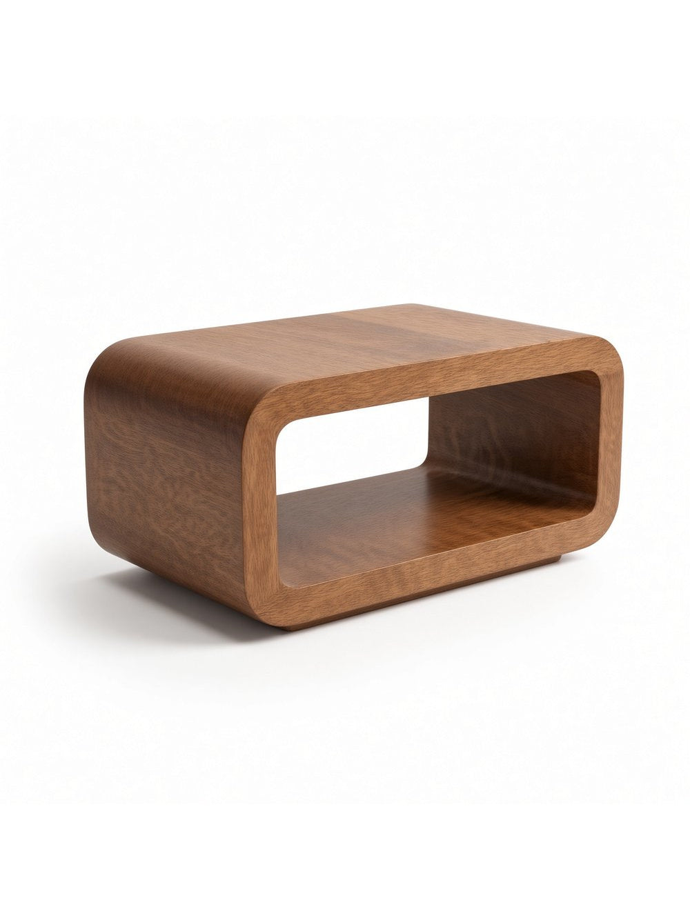 mesa de centro marco rectangular curva nogal, vista de detalle del acabado