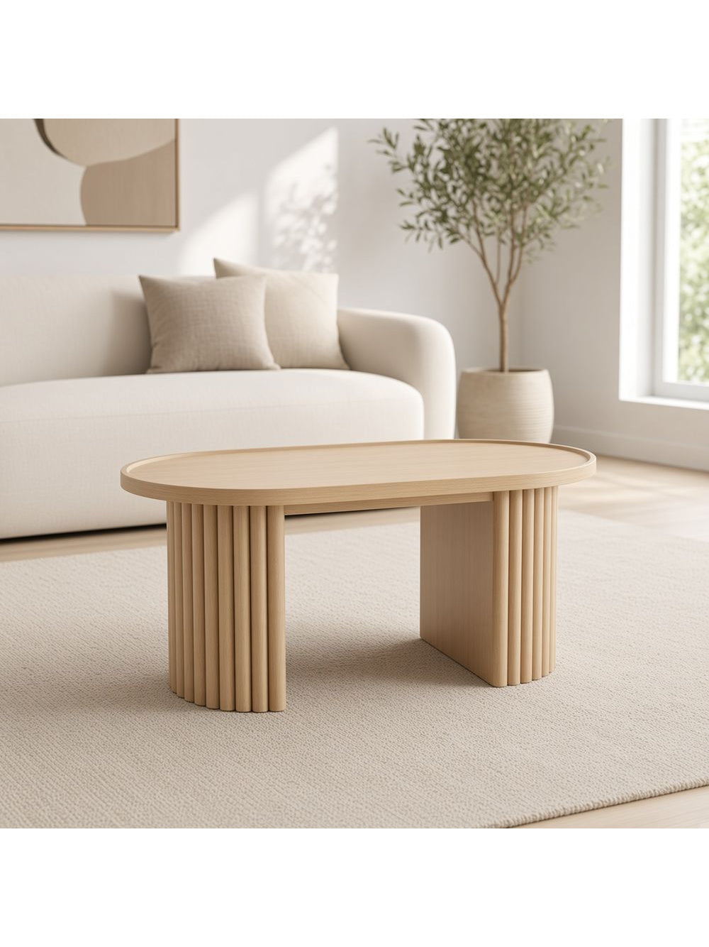 mesa de centro ginebra ovalada base cañita beige