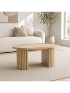 mesa de centro ginebra ovalada base cañita beige