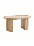 mesa de centro ginebra ovalada base cañita beige, vista de detalle del acabado