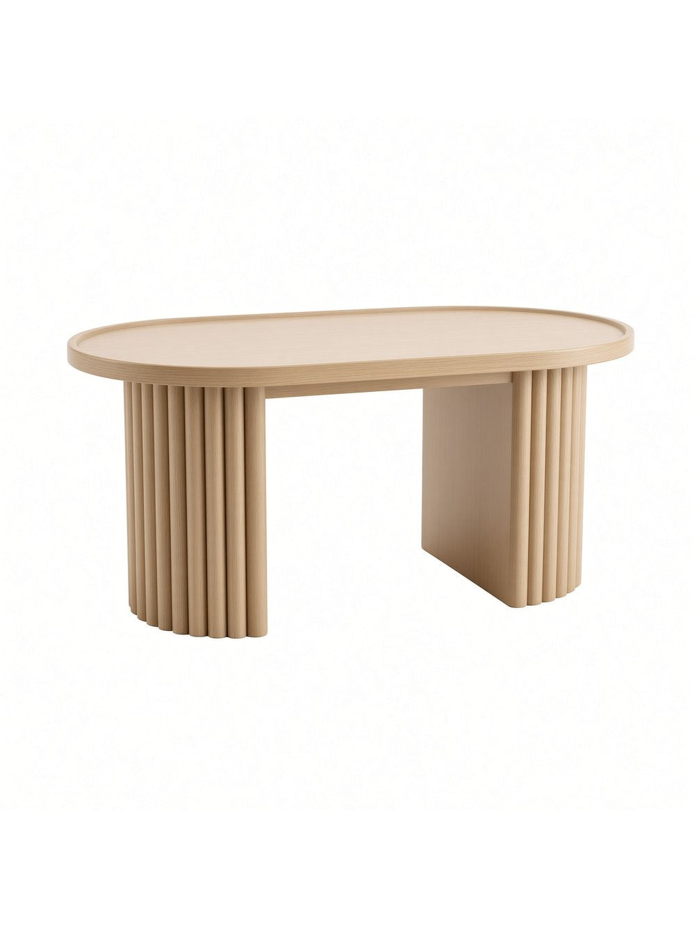 mesa de centro ginebra ovalada base cañita beige, vista de detalle del acabado