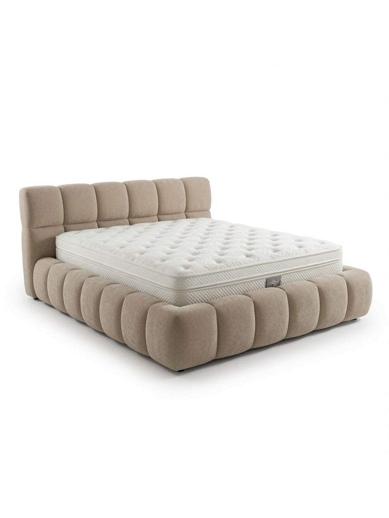 Cama Box Kiara 2 Plazas Beige Sofisticado Tarima + Cabecera TU MESITA