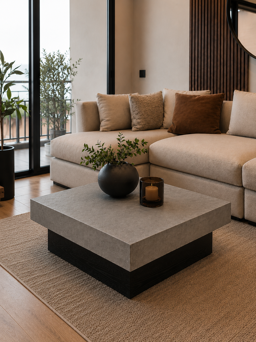 Mesa de Centro Moderna Nero TU MESITA Cemento y Roble Negro