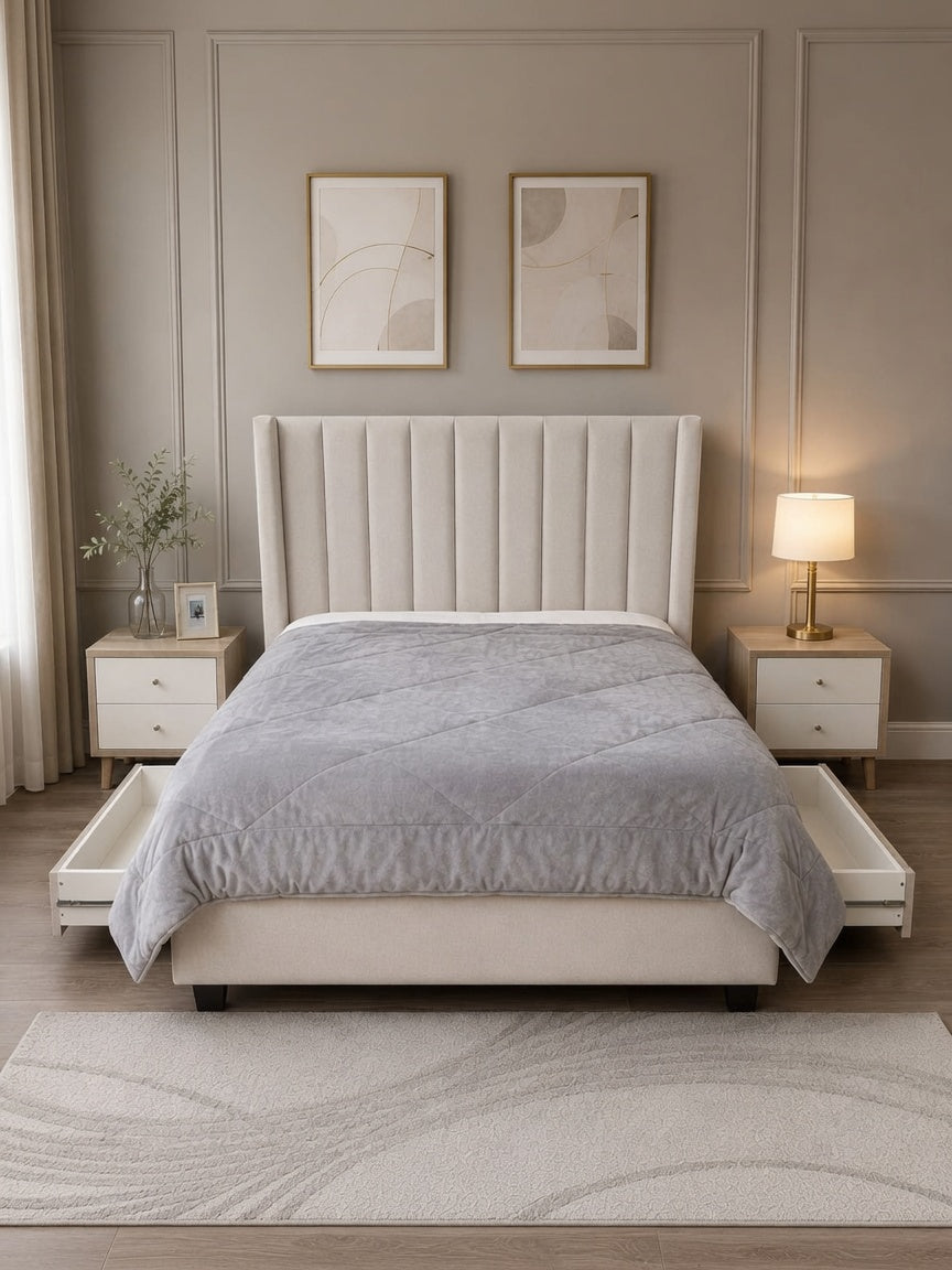 Cama Box Odette Contemporáneo King Beige Claro Tarima + Cabecera