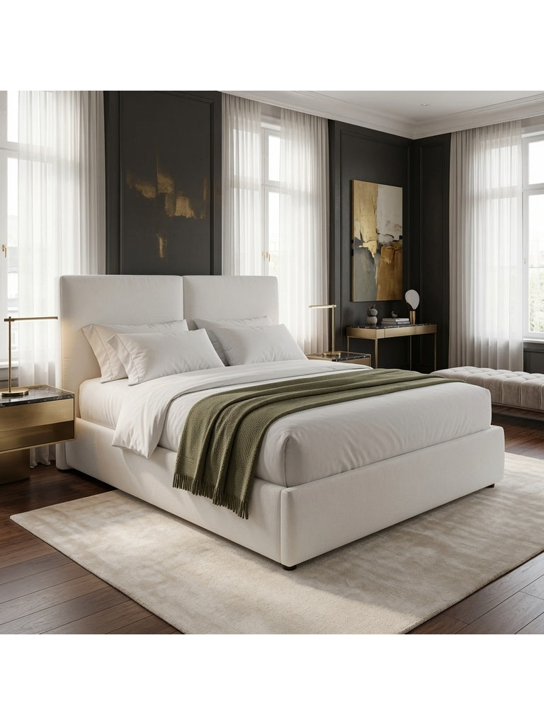 Cama Box Noelle Minimalista King Blanco Tarima + Cabecera TU MESITA