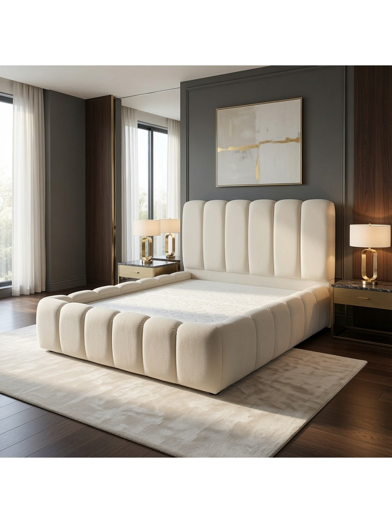 Cama Box Naia King Crema Tarima + Cabecera TU MESITA