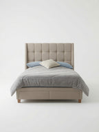 Cama Box Amelie Clasic 2 Plazas Beige Minimalista Tarima + Cabecera