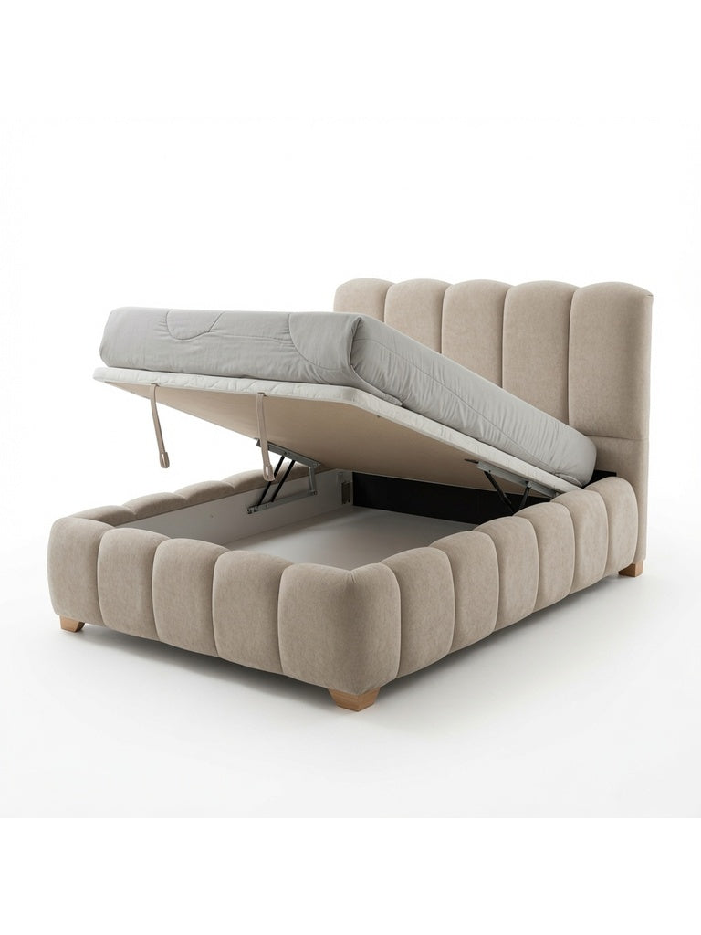 Cama Box Oriana Hidráulica King Beige Tarima + Cabecera + Sistema Hidráulico TU MESITA