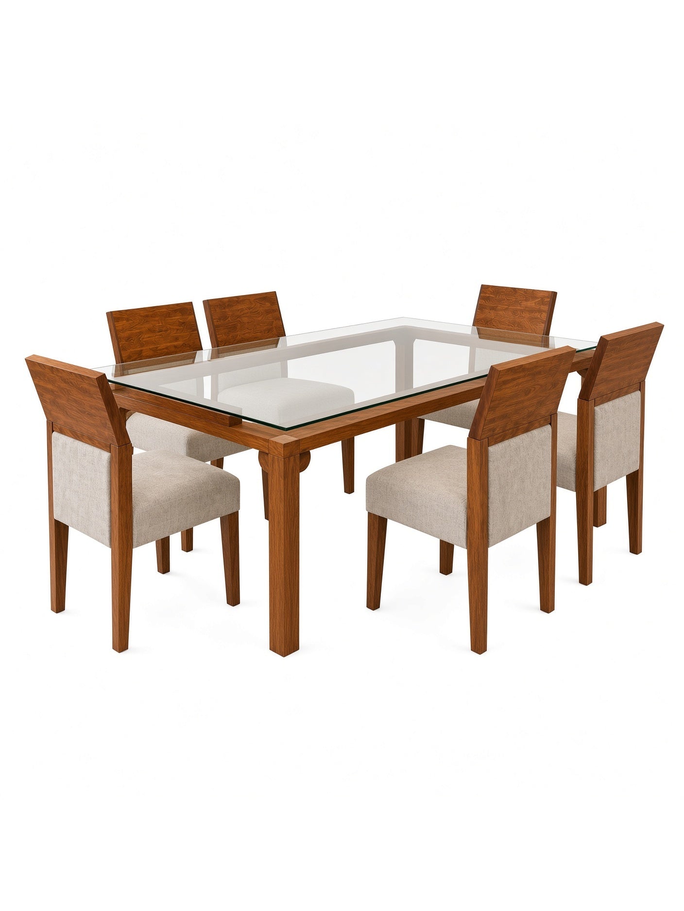 juego de comedor ámbar 6 sillas con tablero de vidrio, vista de detalle del acabado