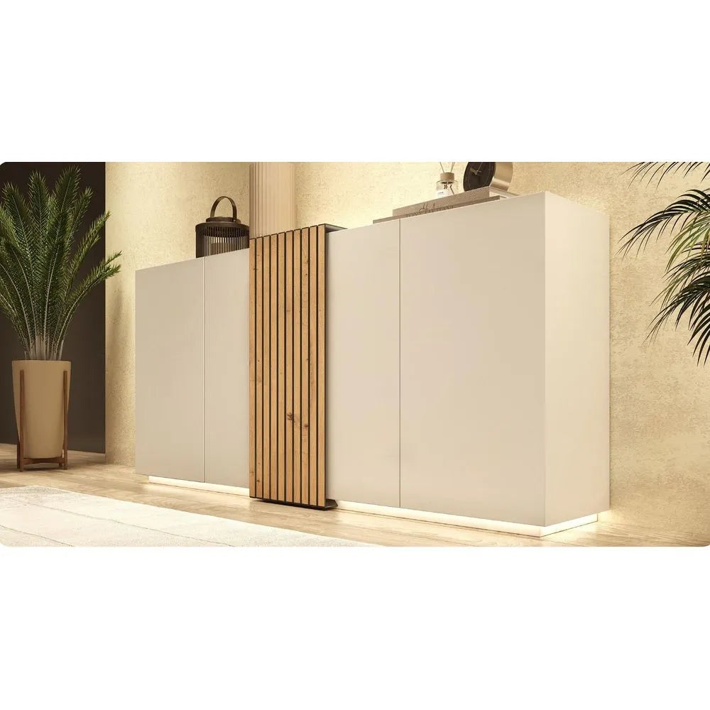 Aparador Moderno 4 puertas 2 cajones interiores Rua color Blanco/Duna TU MESITA