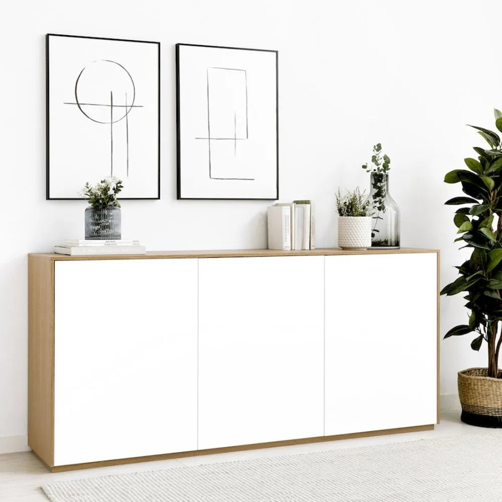 Aparador Moderno Mikela 3 puertas color RobleBlanco TU MESITA