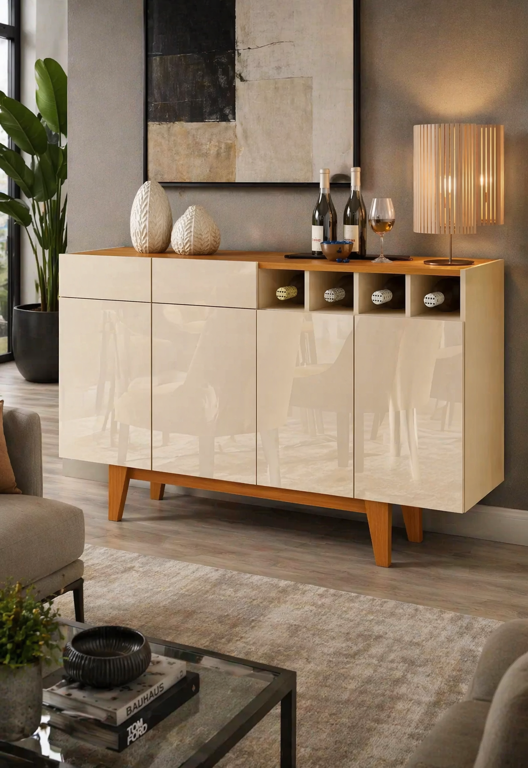 Aparador elegante 4 puertas Dario color Blanco/Duna TU MESITA