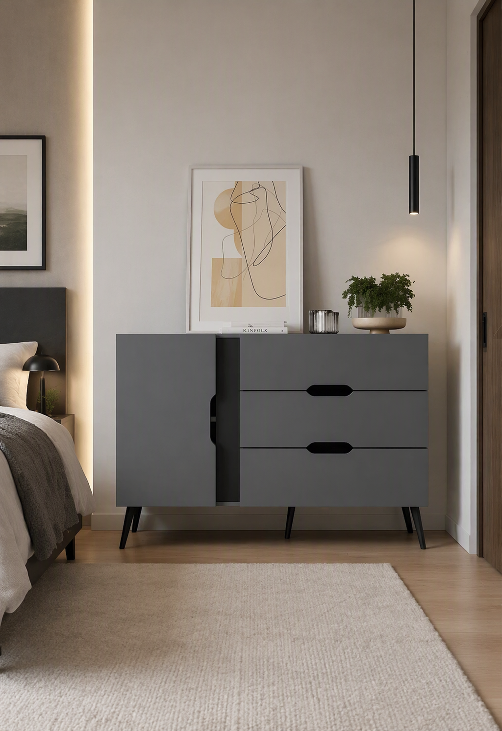 Cómoda Moderna Juvenil Macabi color Gris/Negro TU MESITA