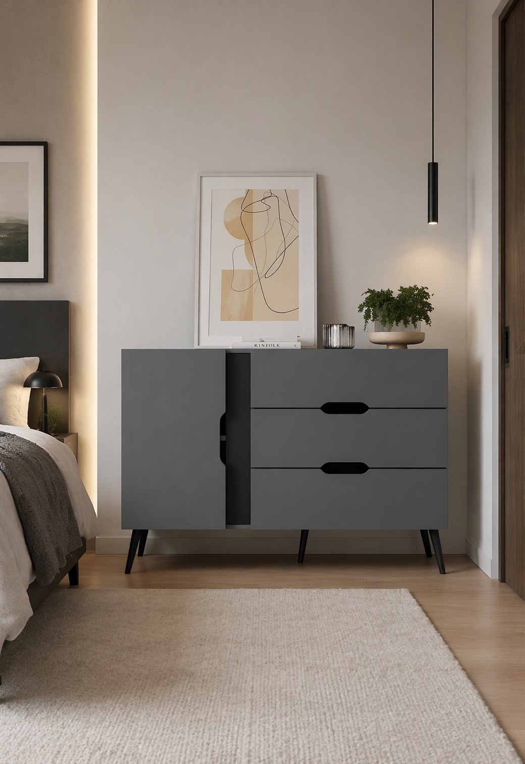 Cómoda Moderna Juvenil Macabi color Gris/Negro TU MESITA
