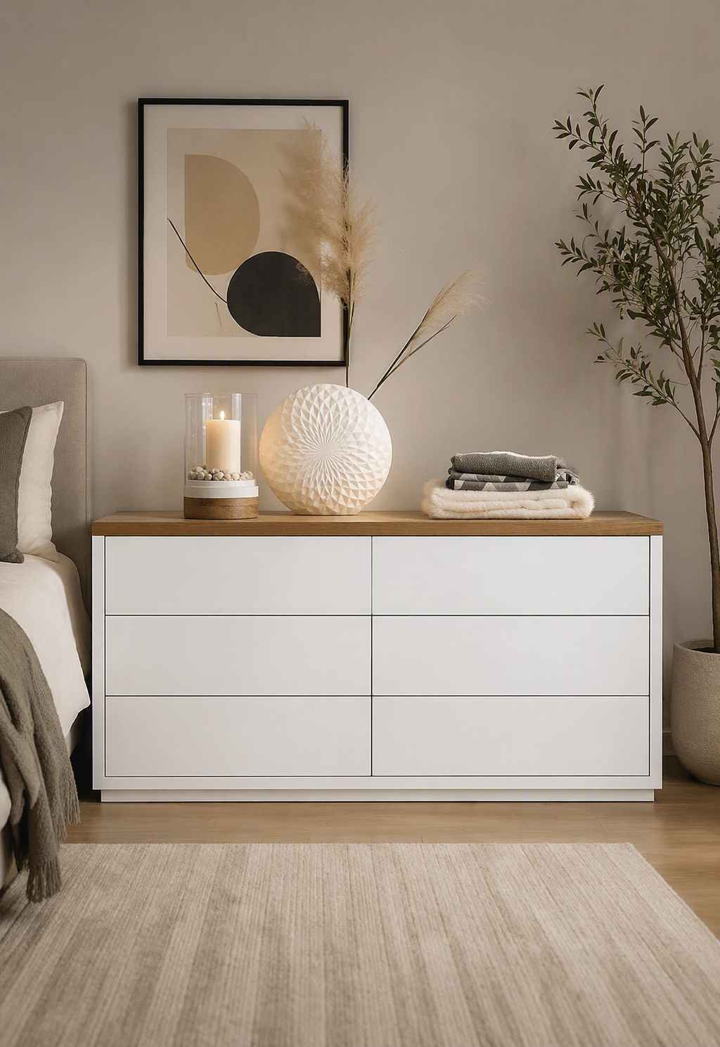 COMODA TU MESITA FABIANA CLASICA 6 CAJONES BLANCO MARRON