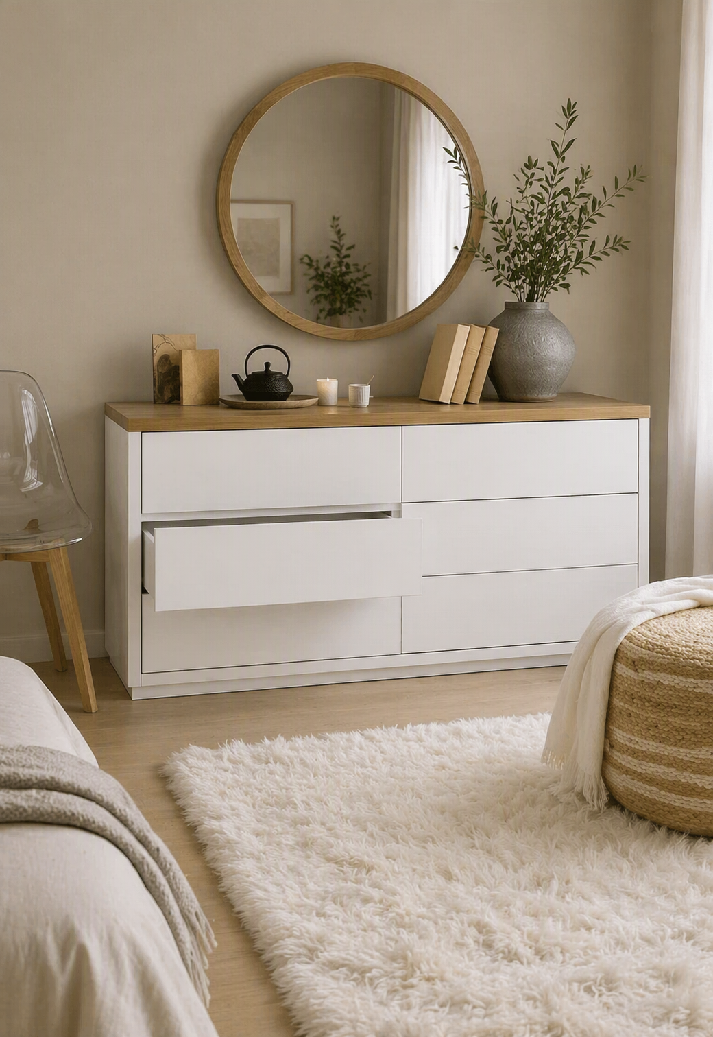 COMODA TU MESITA FABIANA CLASICA 6 CAJONES BLANCO MARRON
