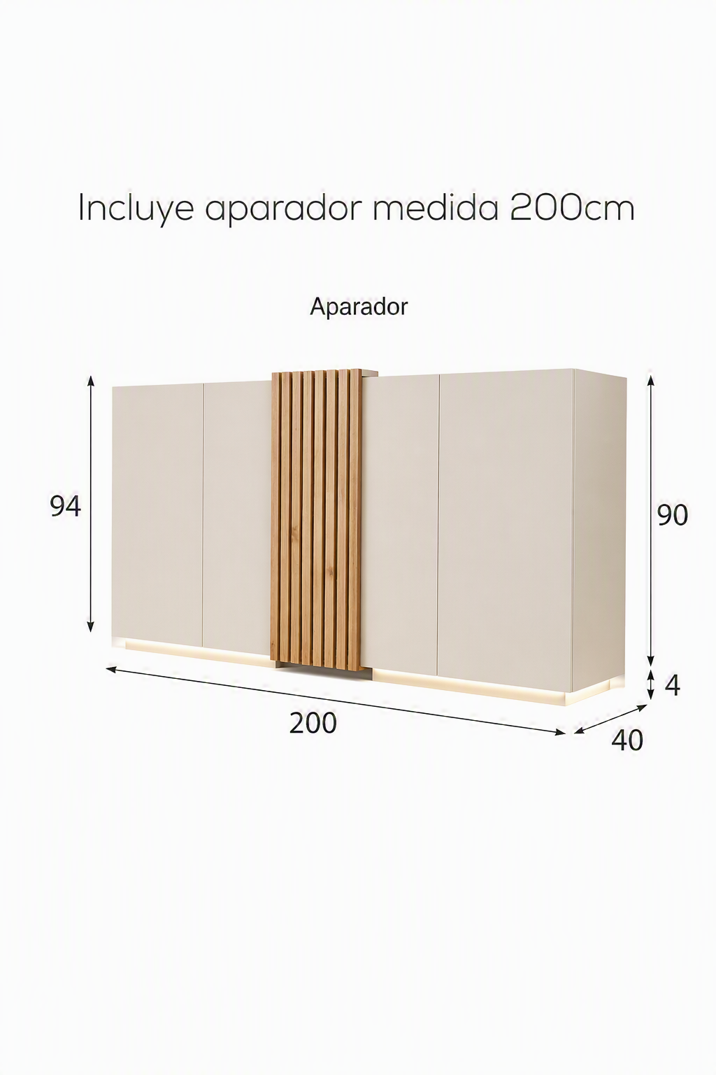 Aparador Moderno 4 puertas 2 cajones interiores Rua color Blanco/Duna TU MESITA