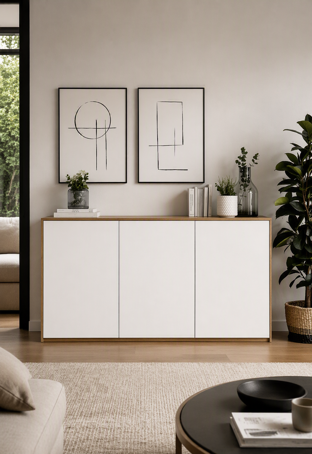 Aparador Moderno Mikela 3 puertas color RobleBlanco TU MESITA