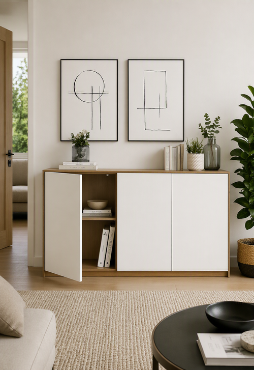Aparador Moderno Mikela 3 puertas color RobleBlanco TU MESITA