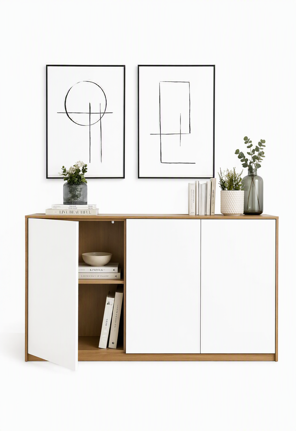 Aparador Moderno Mikela 3 puertas color RobleBlanco TU MESITA