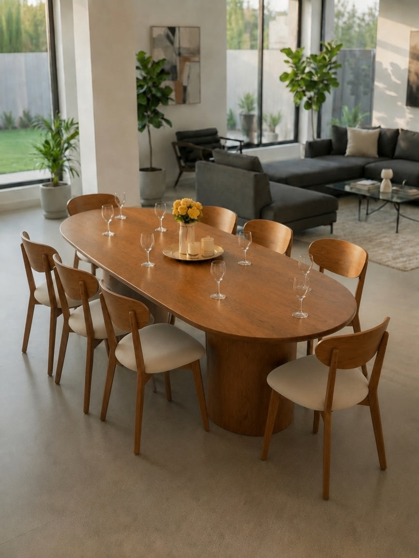 Juego De Comedor TU MESITA Verona Elegante En Madera Natural Con 8 Sillas Orejón