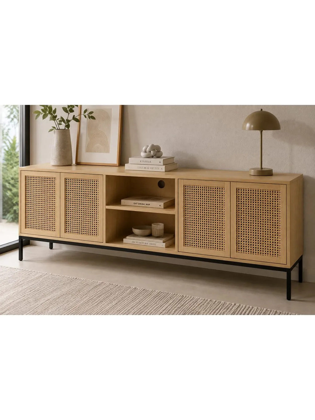 Mesa de TV Ramsey Color Duna con Ratán Canto Grueso TU MESITA