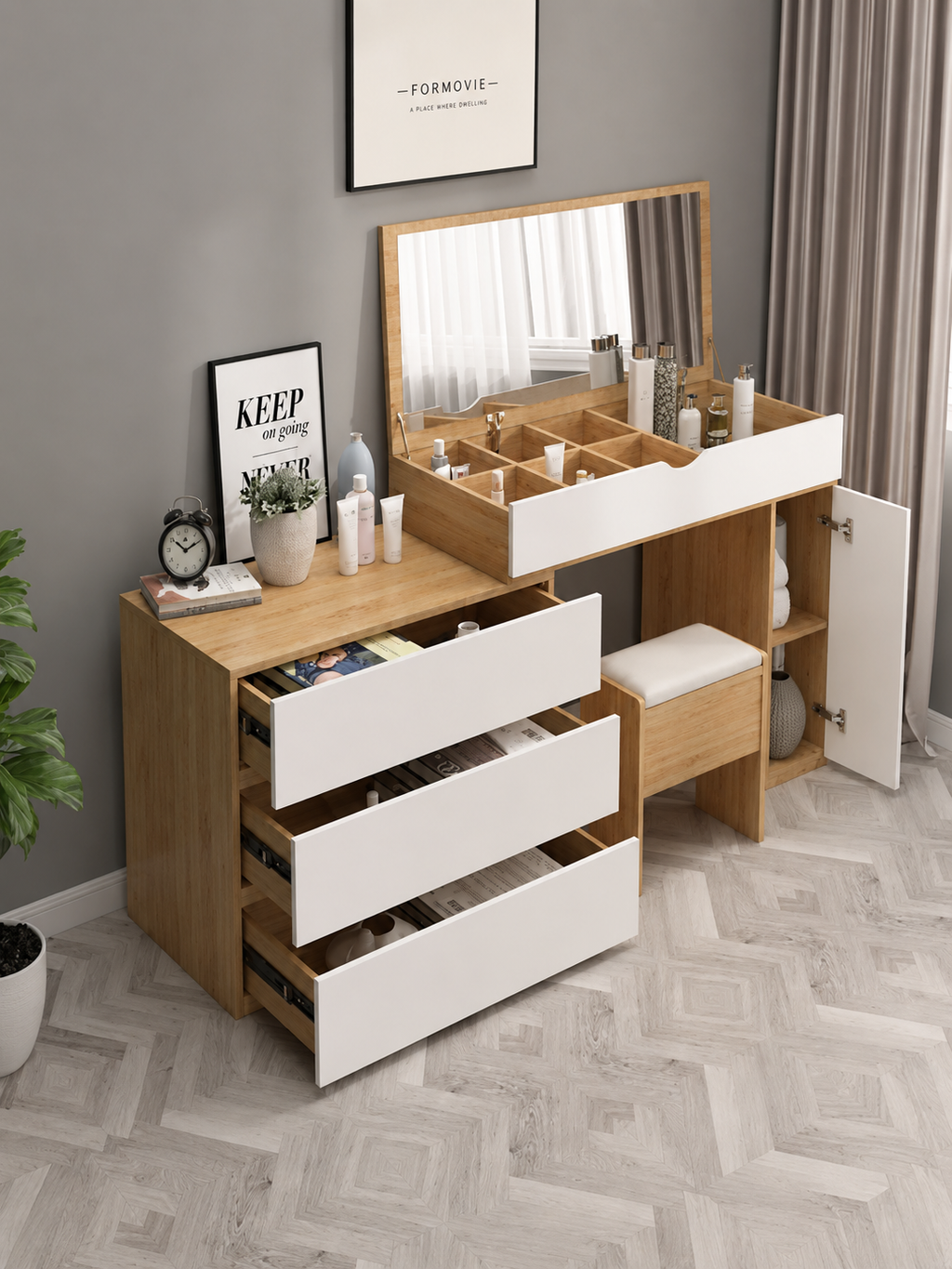 Tocador Contemporáneo Prapé 135 cm Color DunaBlanco TU MESITA