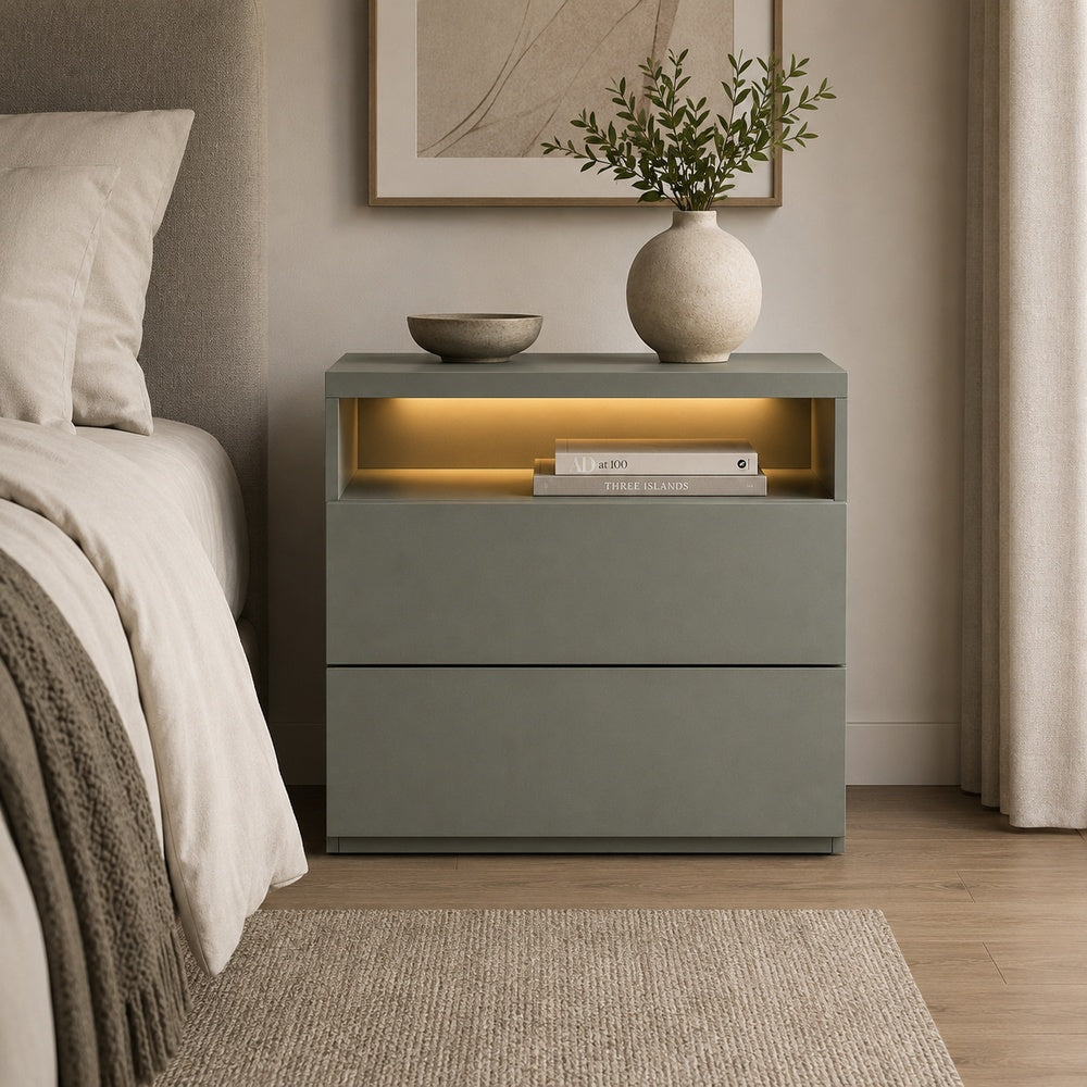 Velador Siena Moderno con Doble Cajón Color Agave TU MESITA Canto Grueso