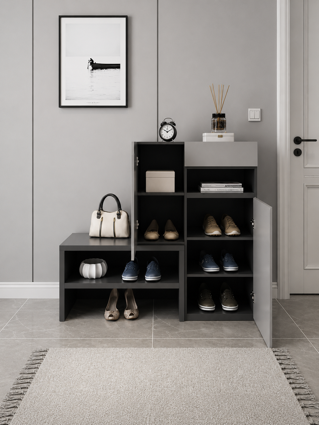 Zapatera con Gabinete Lucio color Gris/Negro TU MESITA