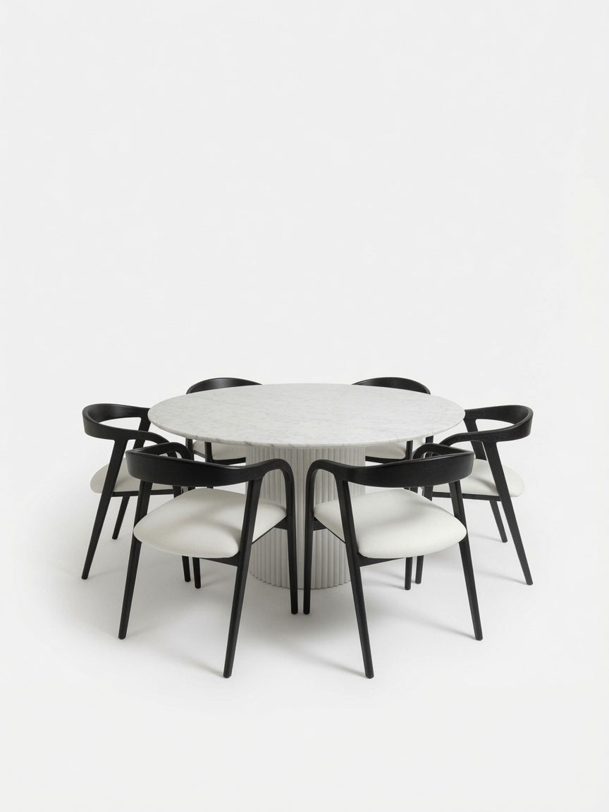 Juego de Comedor Alma Blanco 4 sillas Dubai Base MDF ranurada y Piedra sinterizada TU MESITA