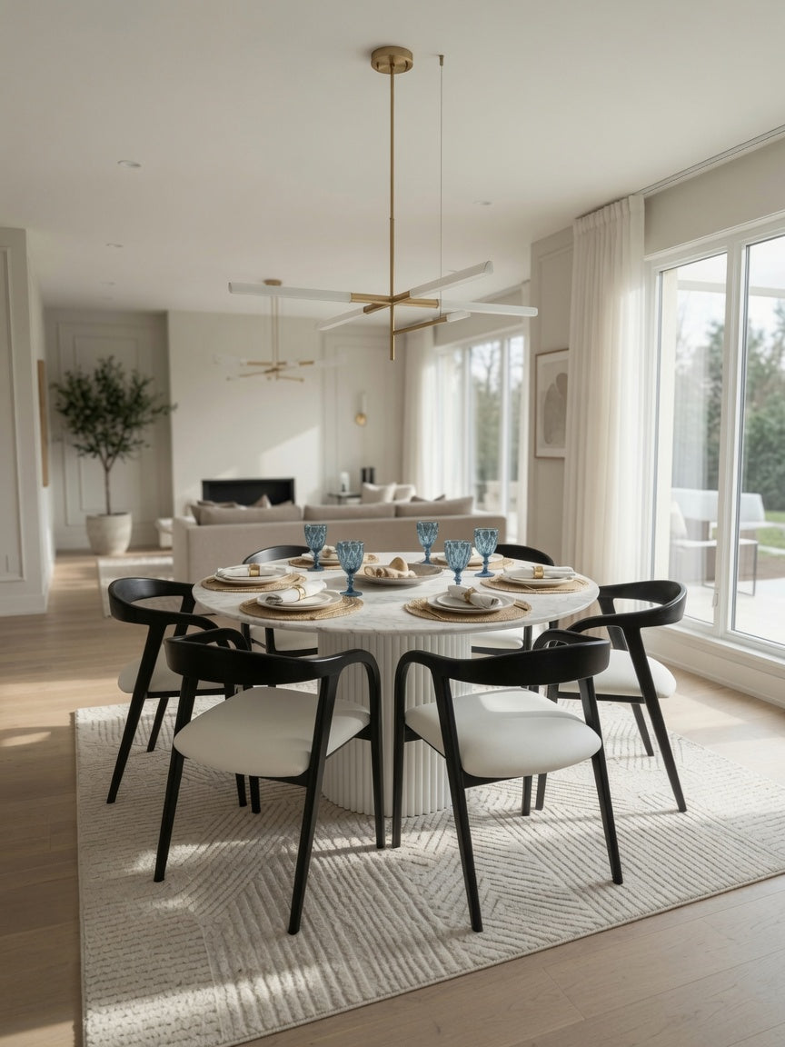 Juego de Comedor Alma Blanco 4 sillas Dubai Base MDF ranurada y Piedra sinterizada TU MESITA