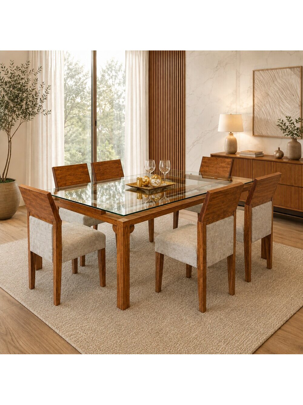 juego de comedor ámbar 6 sillas con tablero de vidrio