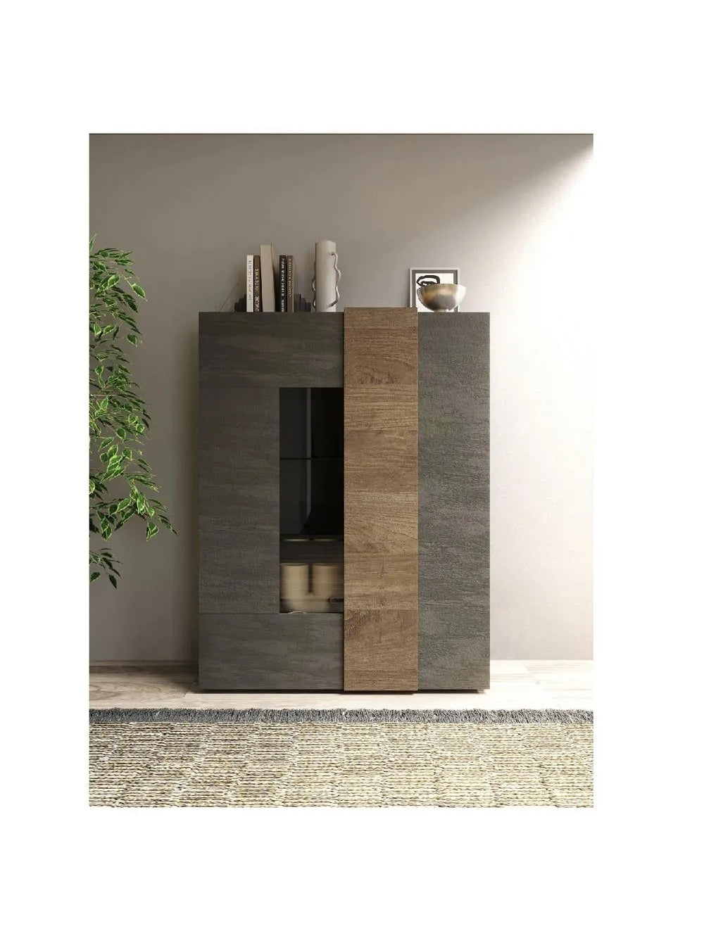 Vitrina Moderna TU MESITA Artik color Gris oscuroRoble 2 puertas