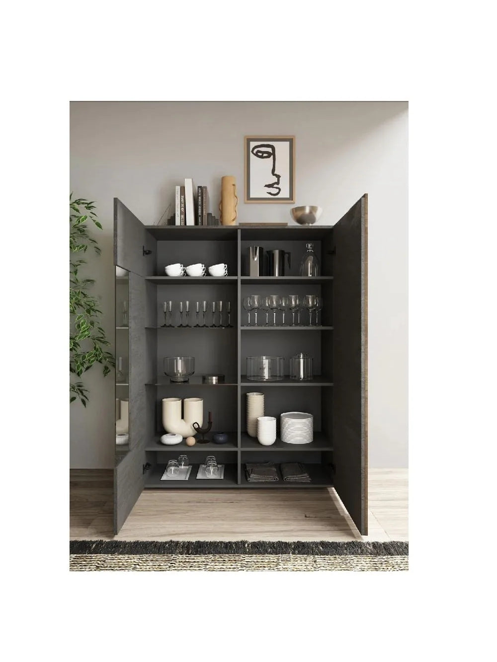 Vitrina Moderna TU MESITA Artik color Gris oscuroRoble 2 puertas