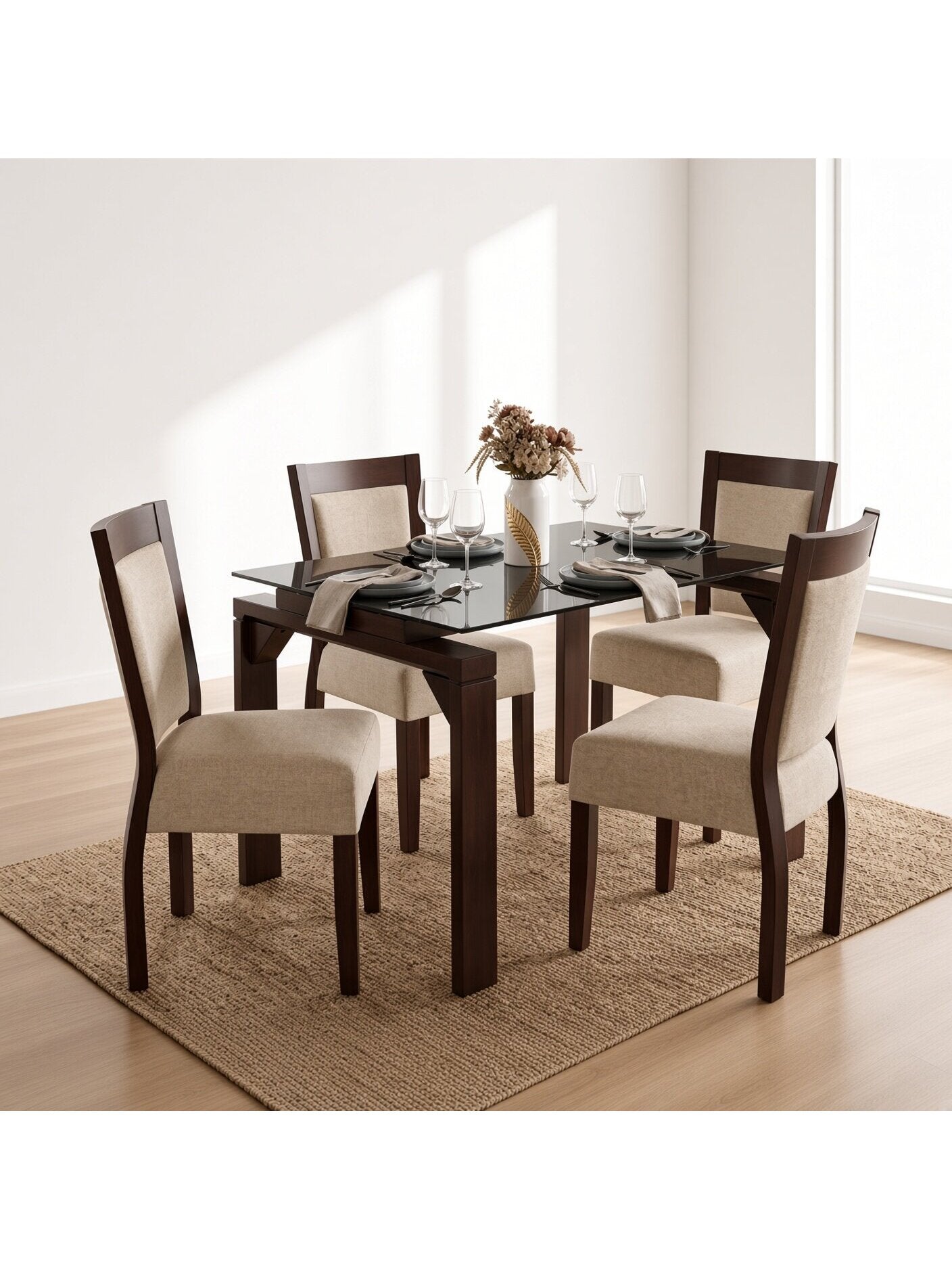 juego de comedor nápoles 4 sillas con vidrio bronce