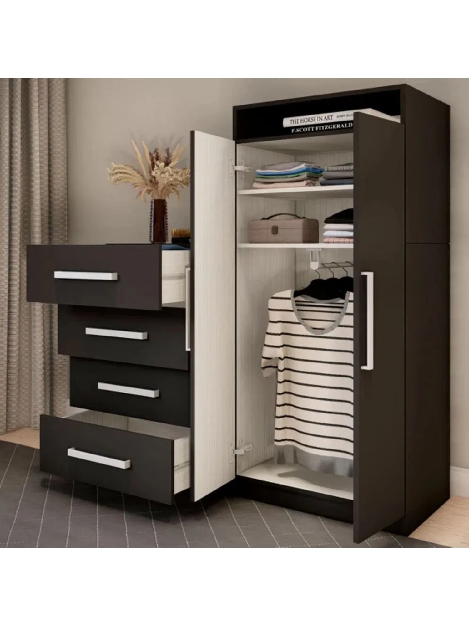 Cómoda con Armario Cinamon Negro TU MESITA 4 cajones 2 puertas