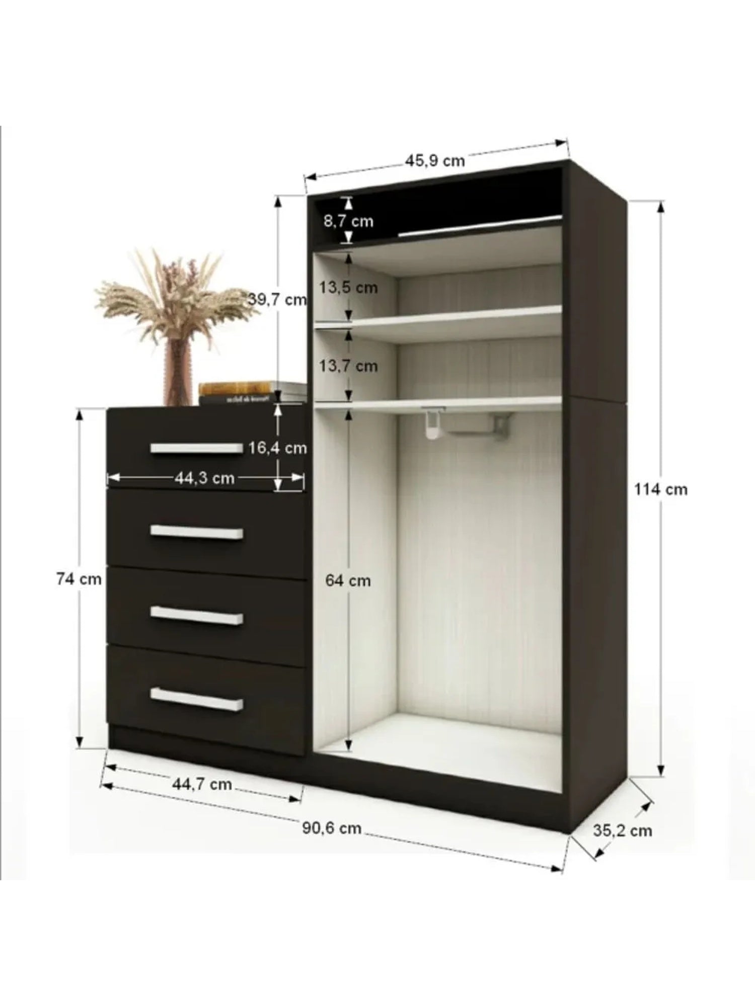 Cómoda con Armario Cinamon Negro TU MESITA 4 cajones 2 puertas