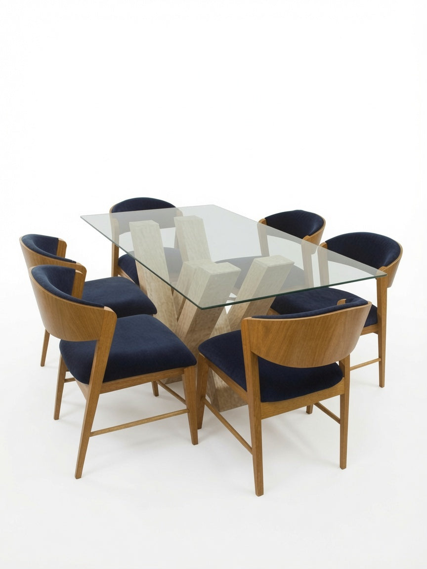 Juego de Comedor Vittoria 6 Sillas de Madera con Tablero de Vidrio TU MESITA