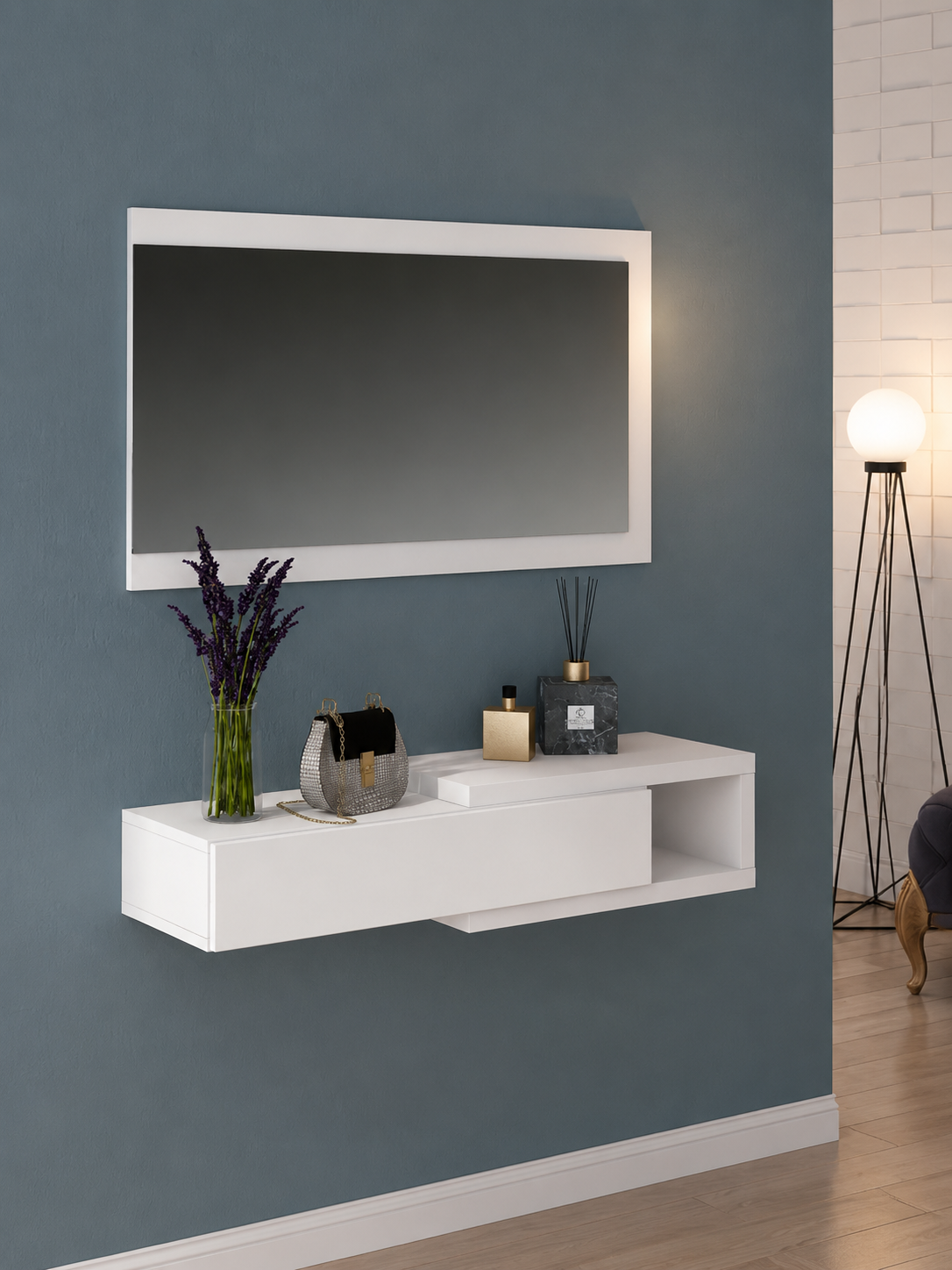 Recibidor Flotante Aura con Espejo color Blanco TU MESITA