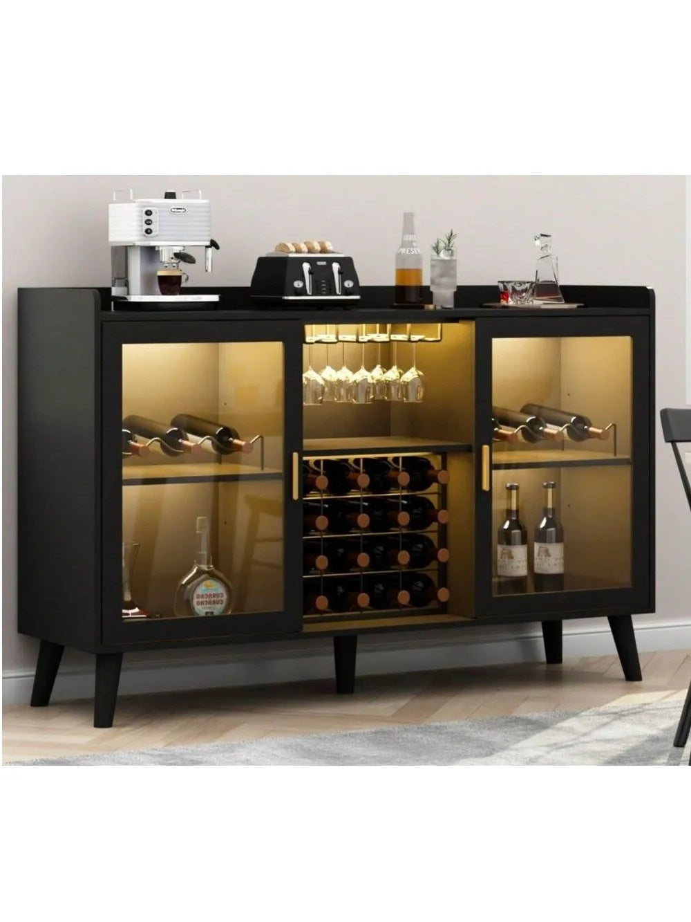 Mueble de Bar Elegante Sanchez 2 Puertas Color Negro TU MESITA