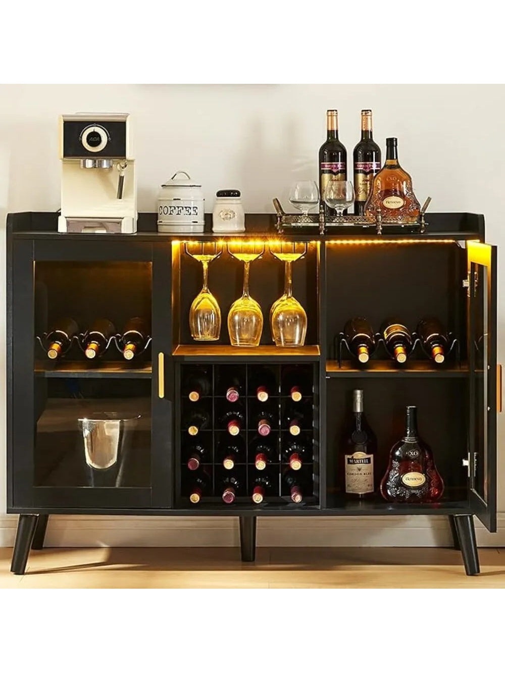 Mueble de Bar Elegante Sanchez 2 Puertas Color Negro TU MESITA