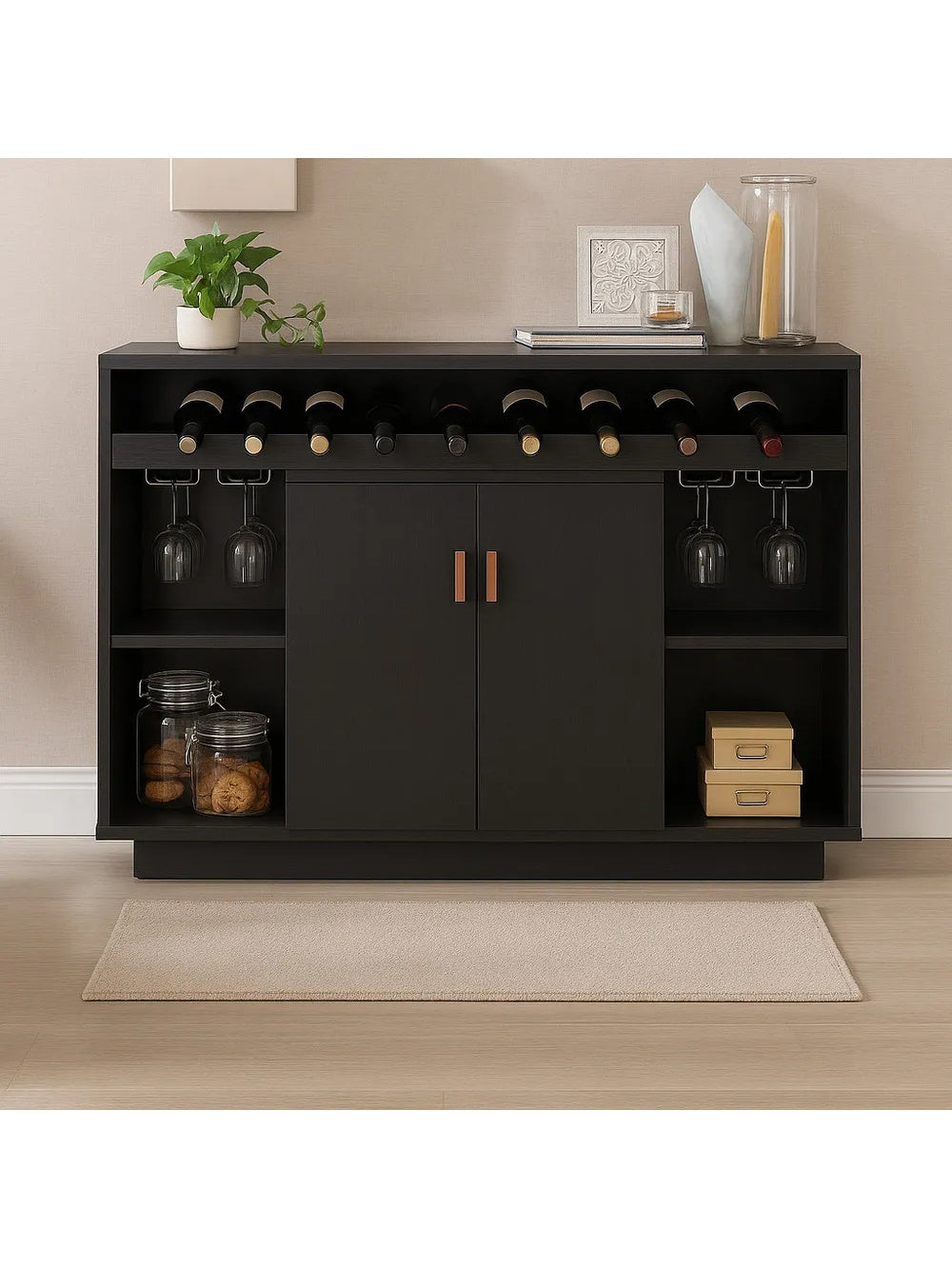 Mueble de Bar Moderno Porta Vinos & Copa Córdova Negro TU MESITA