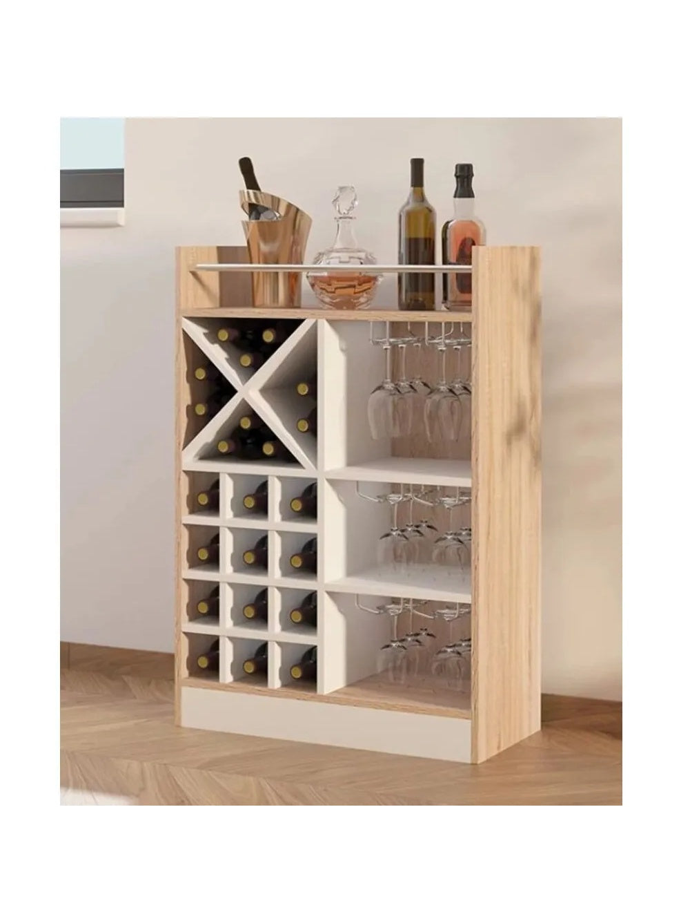 Mueble de Bar Moderno Porta Vinos & Copa Maggie BlancoDuna TU MESITA