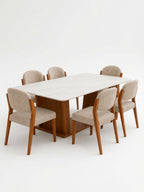 Juego De Comedor 6 Sillas TU MESITA Bianca Aesthetic En Madera Natural Con Piedra Sinterizada
