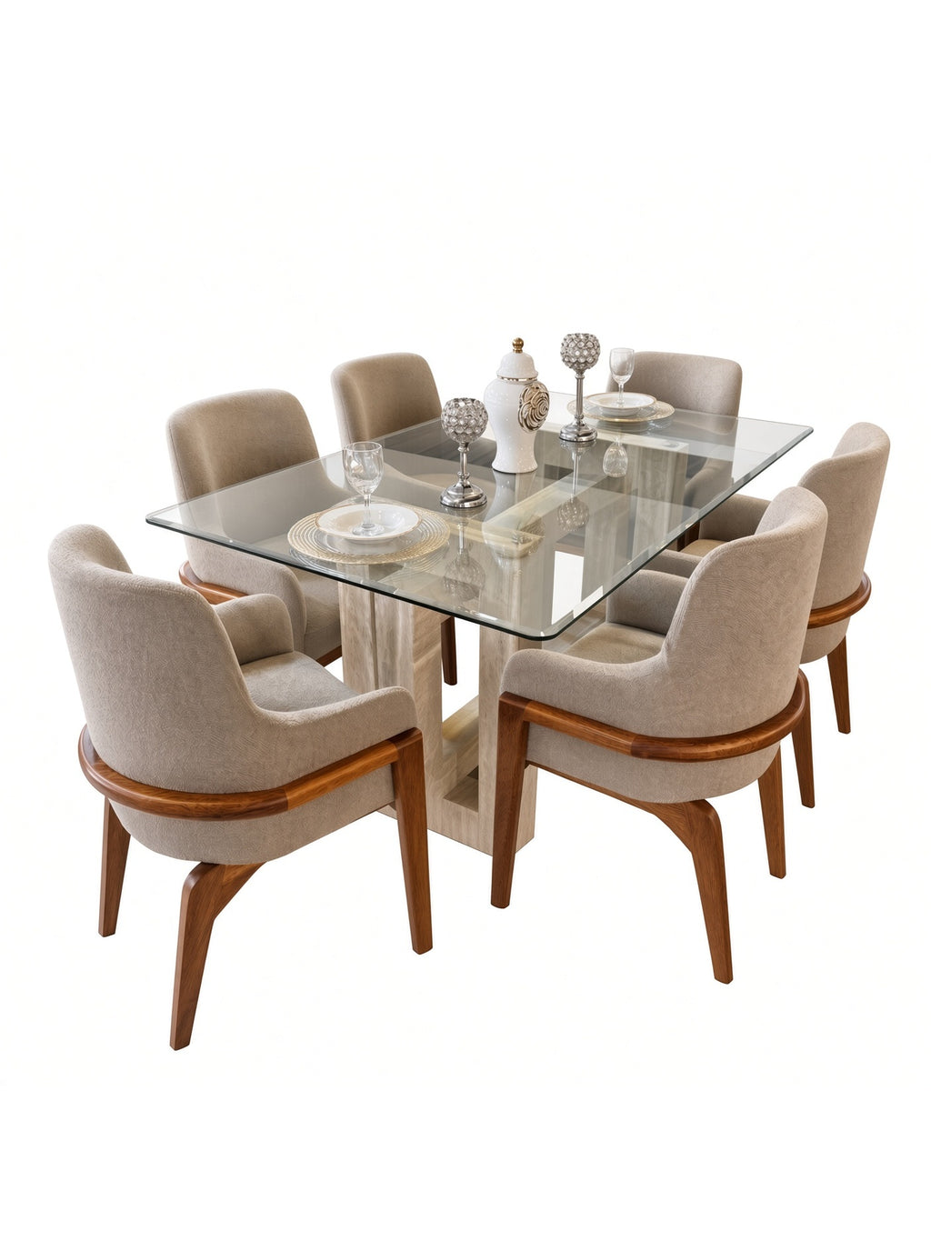 juego de comedor vittoria 6 butacas con tablero de vidrio, vista de detalle del acabado