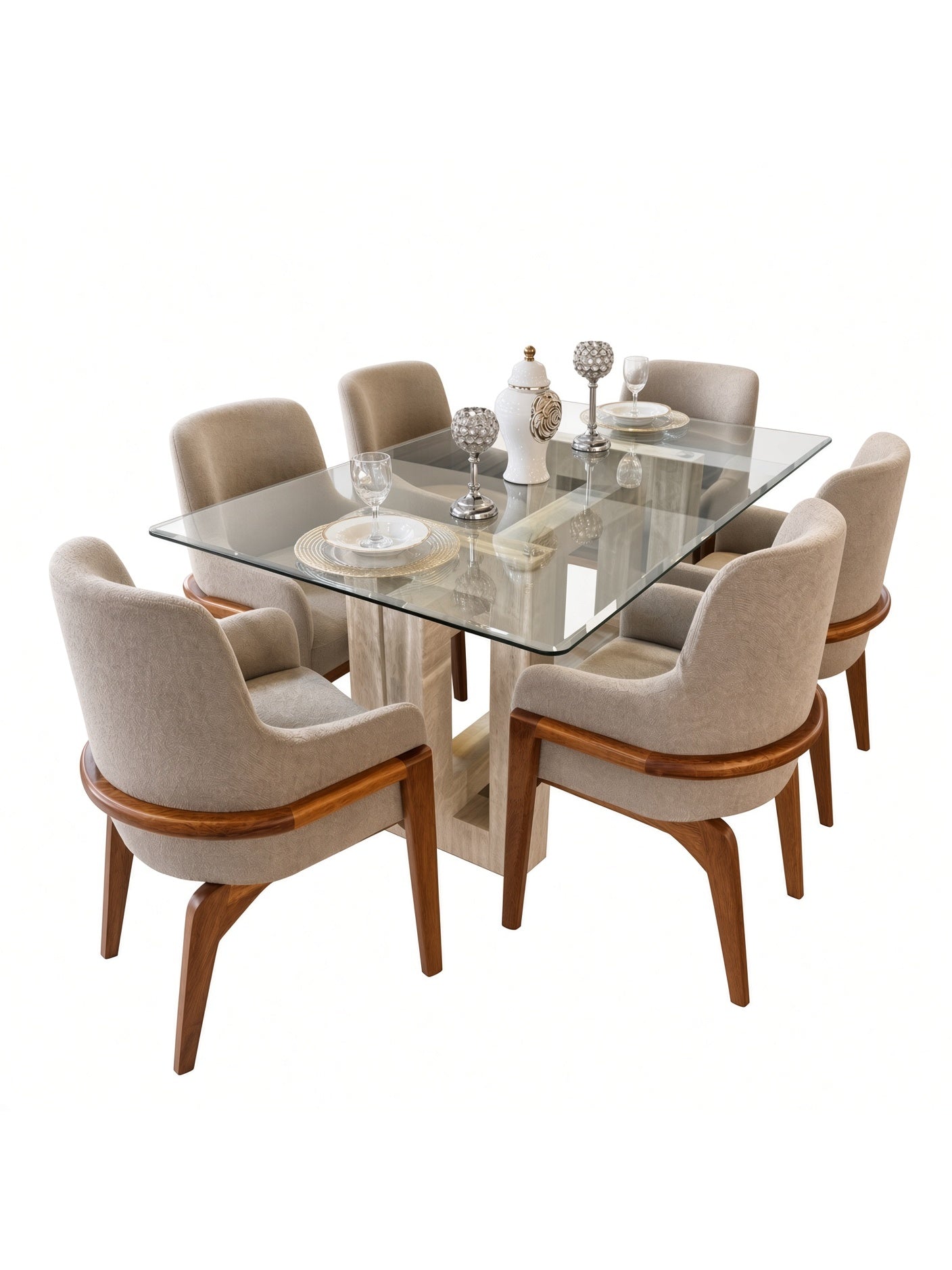 juego de comedor vittoria 6 butacas con tablero de vidrio, vista de detalle del acabado
