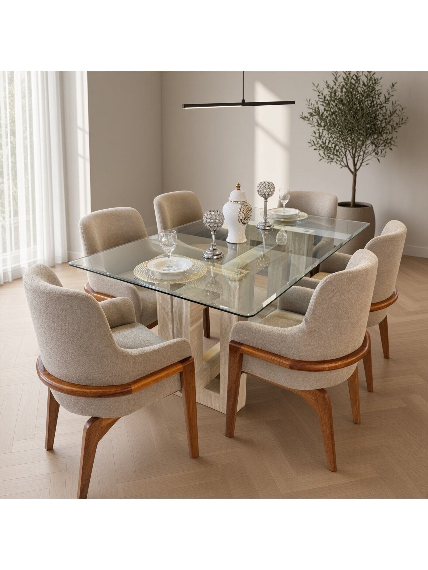 juego de comedor vittoria 6 butacas con tablero de vidrio