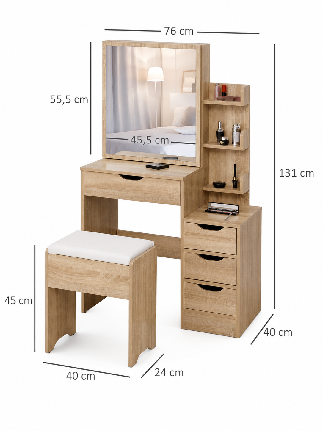 TOCADOR TU MESITA ZUBLO MARRÓN CLARO 4 CAJONES MODERNO